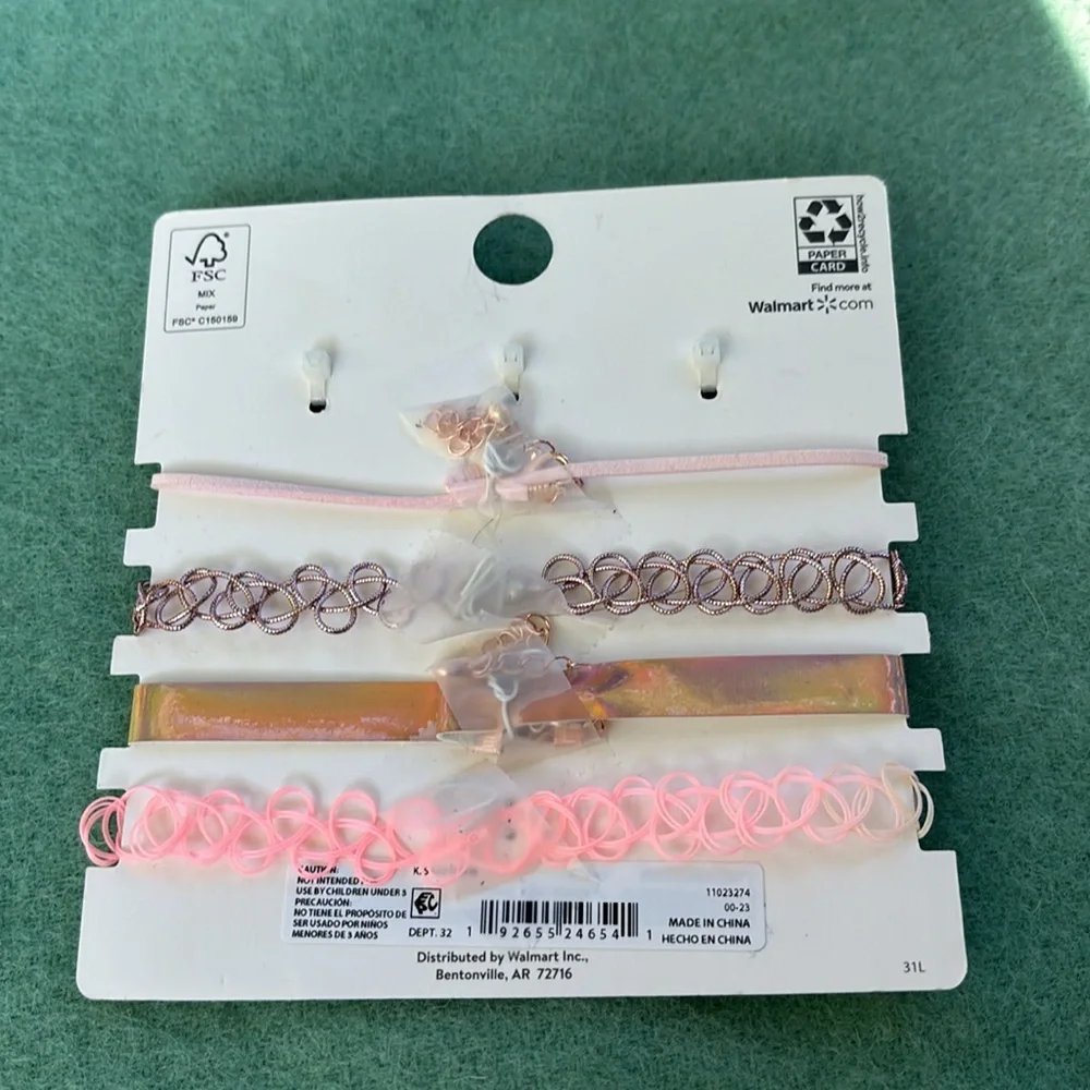 NWT Wonder Nation 4 12” Chokers 2 Extenders 3 Rings Set Butterfly Love Stretch